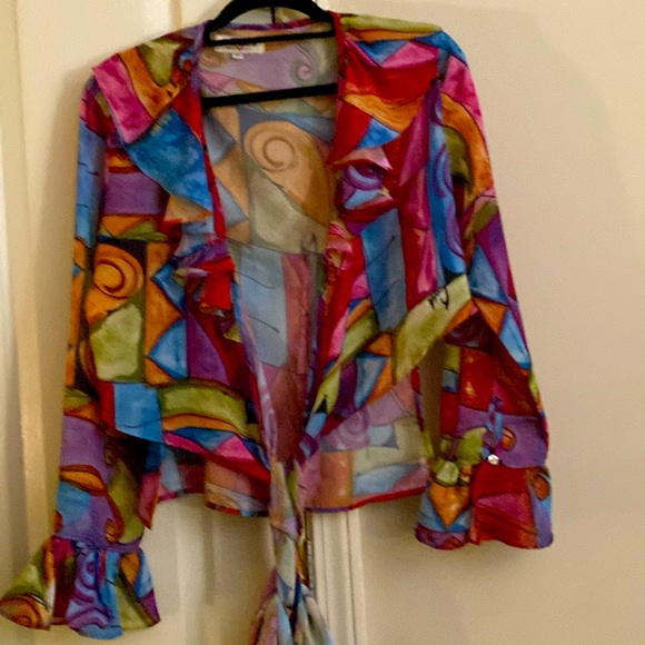 Guess Tops - Guess, made in USA, Rapp around blouse, sz. Med, multi color,